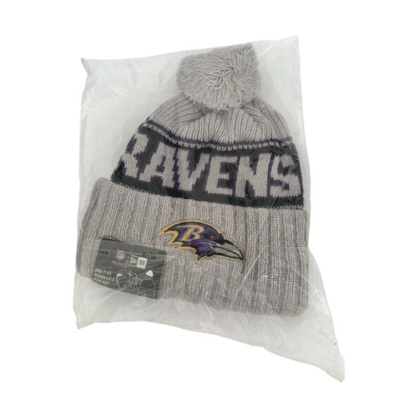 New Era NFL Ravens Removeable Pom Fully Lined Knit Beanie Football Athleisure - Picture 8 of 8